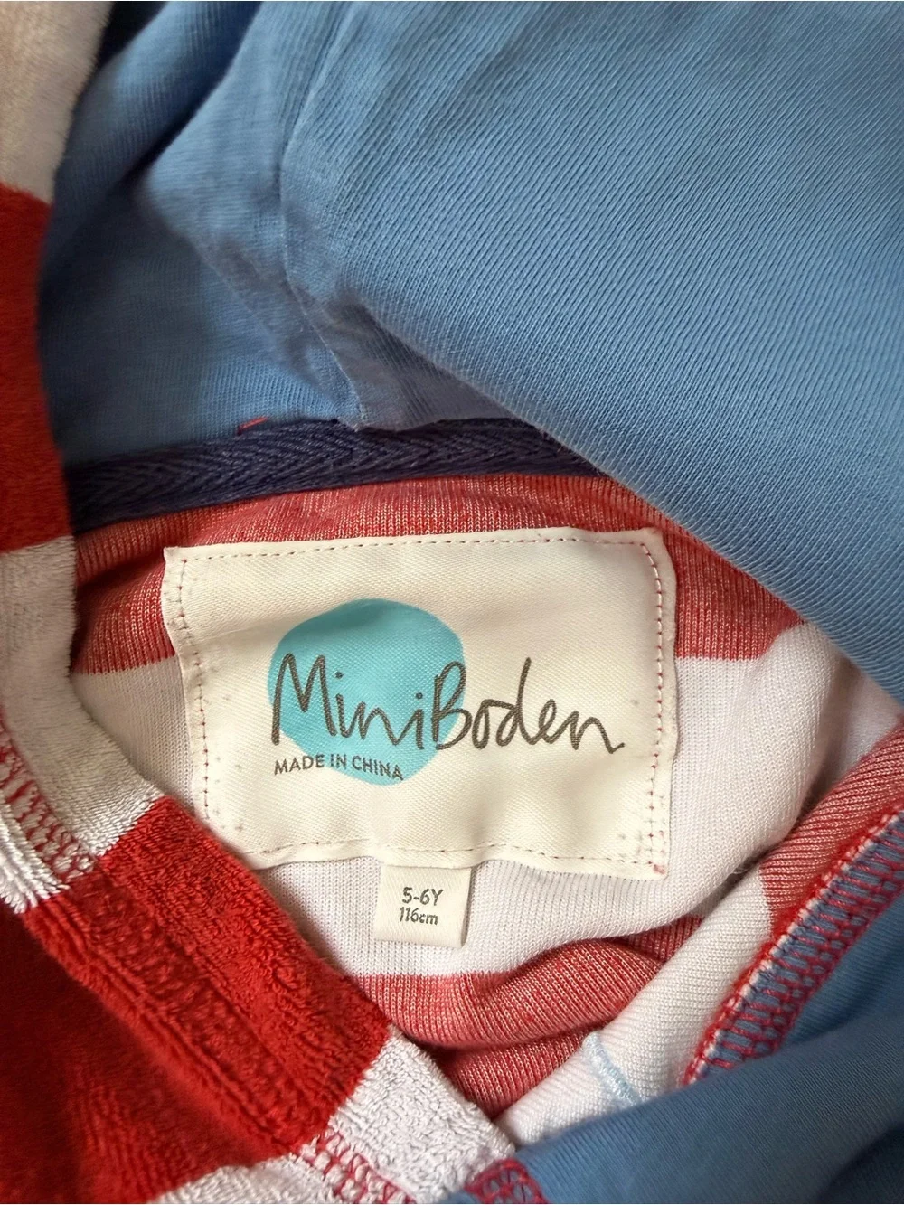 Mini Boden Red & White Striped Shark Swim Hoodie